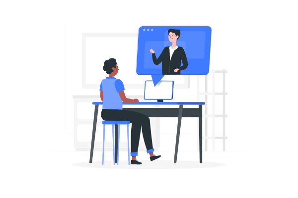 Animated illustration of a live 1:1 interview session